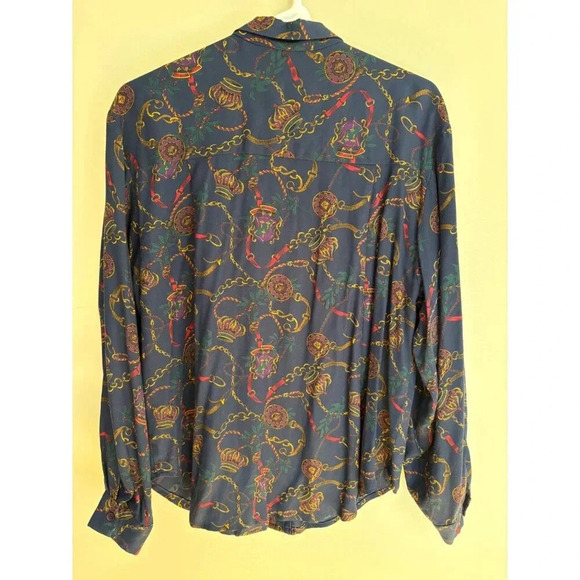 Vintage Tapestry Designs Women's Royal Equestrian Print Button Down Shirt Size 8 - Picture 8 of 12